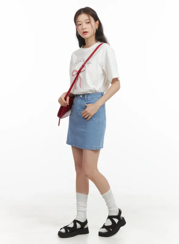 Classic Denim Mini Skirt OY421 sold by Lewkin