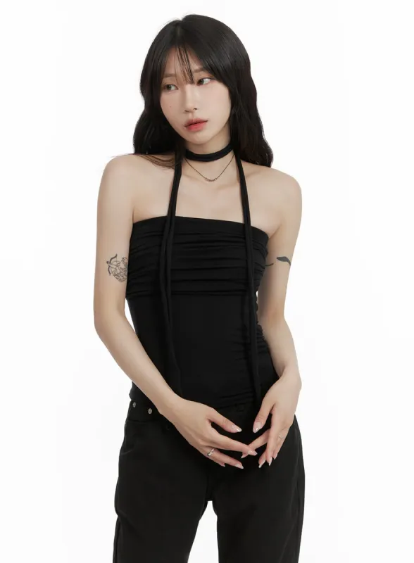 Shirred Tube Top with Thin Scarf CA408 sold by Lewkin