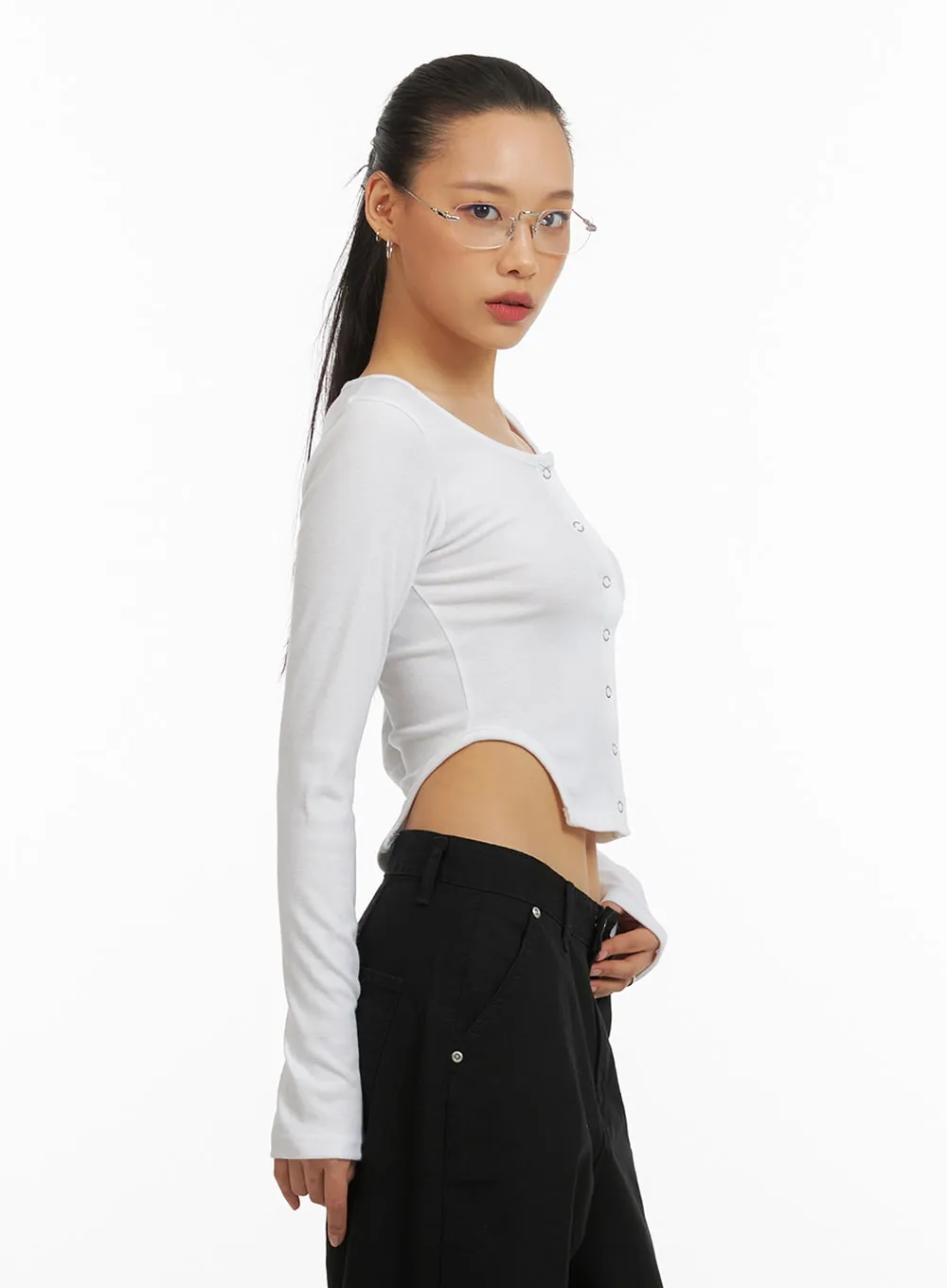 Snap Buttoned Crop Top IA417 sold by Lewkin product image thumbnail 5