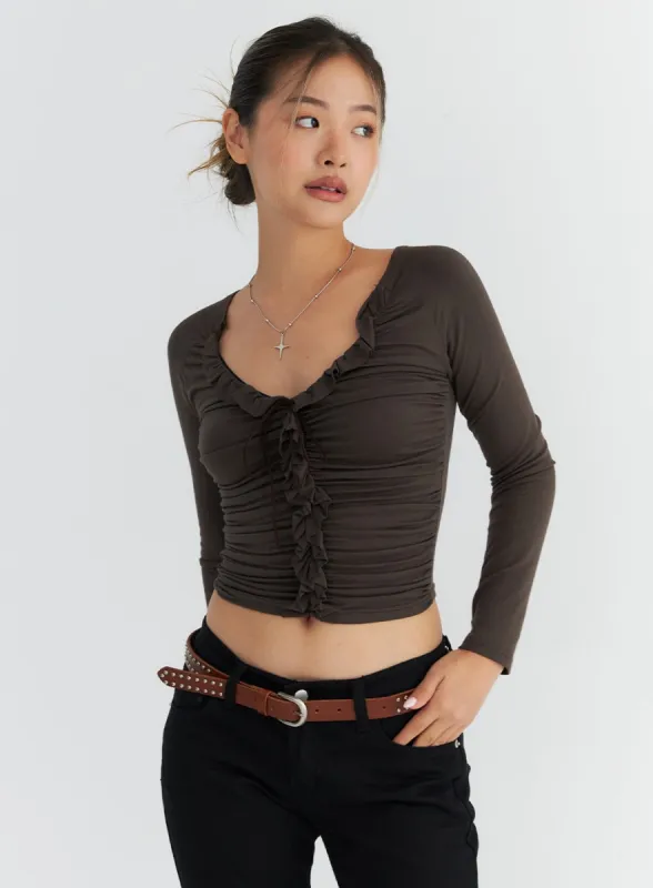 Ruffled U-Neck Crop Top CO313 sold by Lewkin