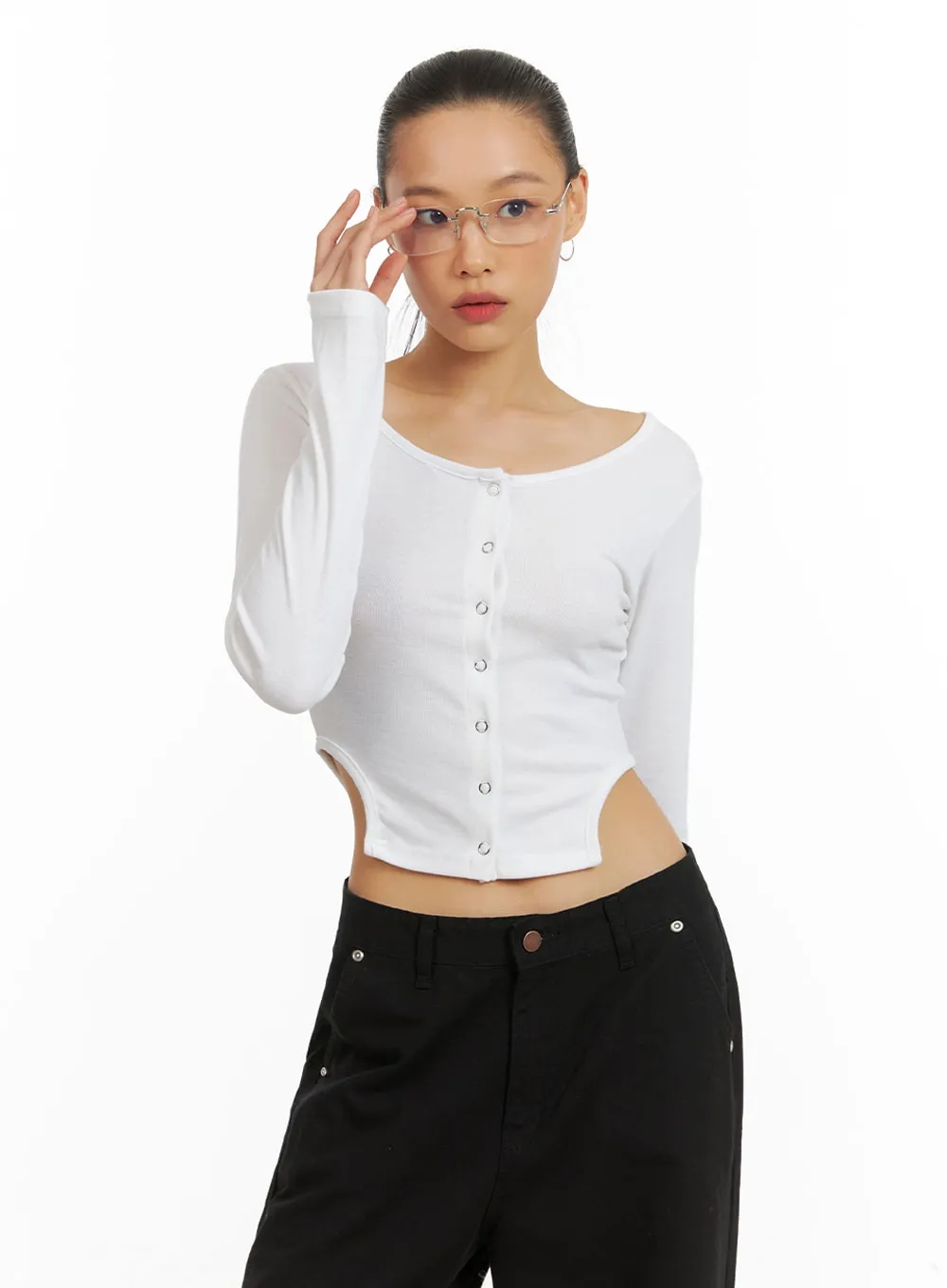 Snap Buttoned Crop Top IA417 sold by Lewkin product image thumbnail 4