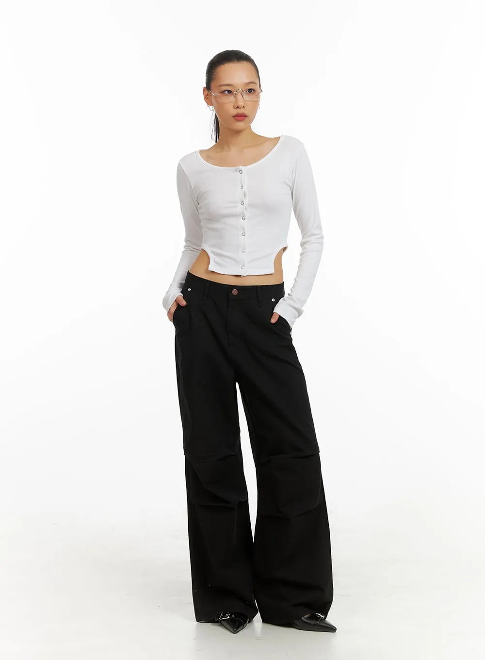 Snap Buttoned Crop Top IA417 sold by Lewkin product image thumbnail 2