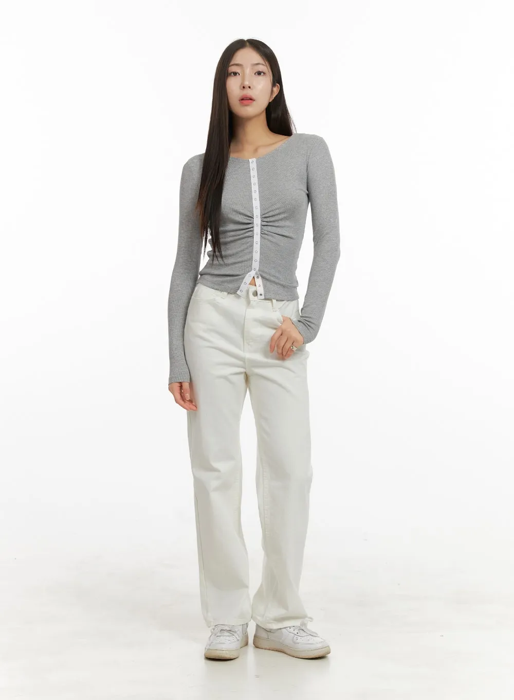 Solid Button Long Sleeve Top OA429 sold by Lewkin product image thumbnail 2