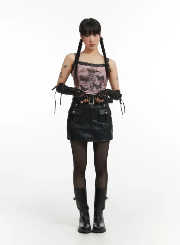 Belted Faux Leather Mini Skirt IJ410 sold by Lewkin