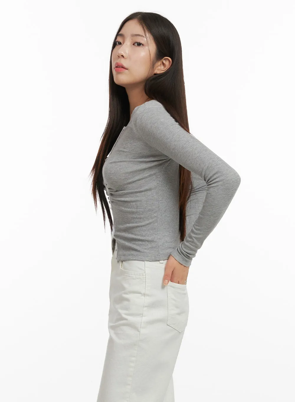 Solid Button Long Sleeve Top OA429 sold by Lewkin product image thumbnail 5