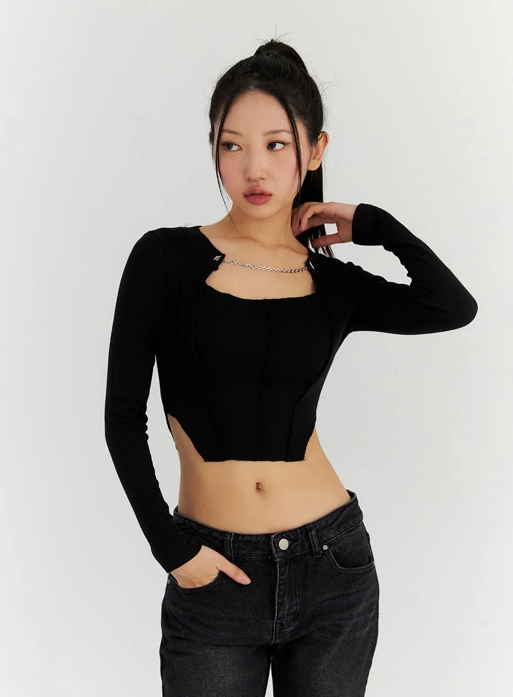 Chain Neck Cut-Out Crop Tee CN315 sold by Lewkin product image thumbnail 5