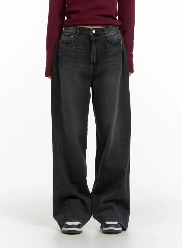 Washed Denim Wide-Leg Jeans CJ426 sold by Lewkin