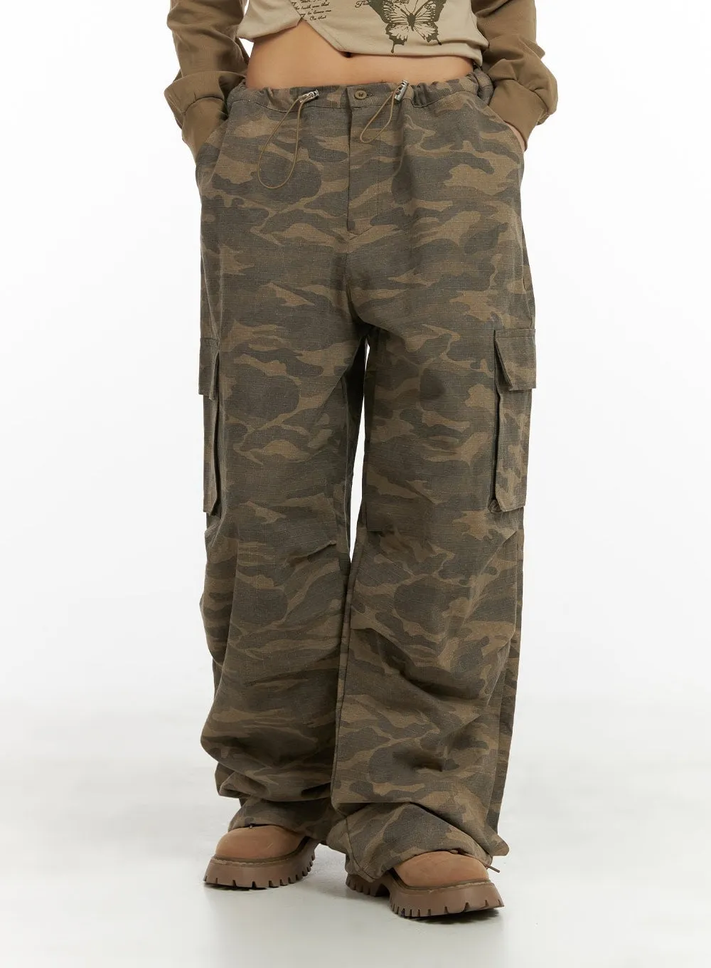 String Waist Camo Cargo Pants CA430 sold by Lewkin product image thumbnail 4