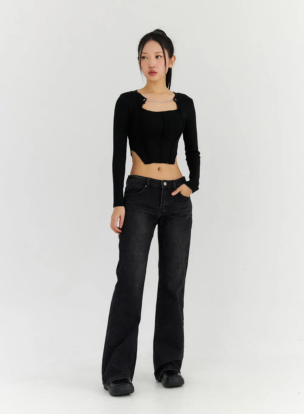 Chain Neck Cut-Out Crop Tee CN315 sold by Lewkin product image thumbnail 2