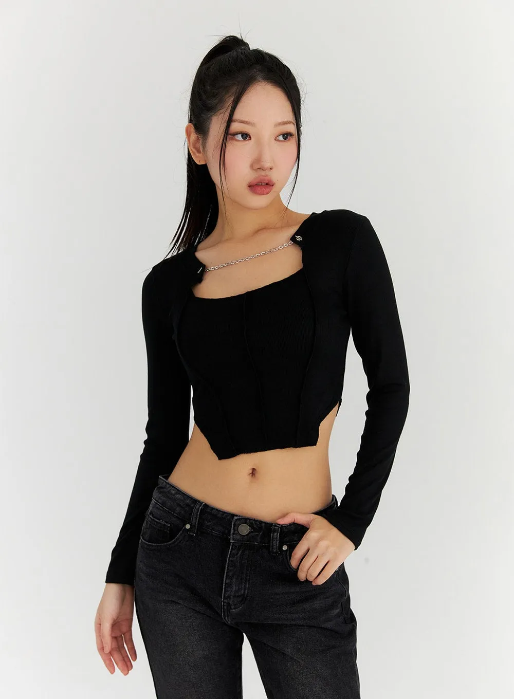 Chain Neck Cut-Out Crop Tee CN315 sold by Lewkin product image thumbnail 4