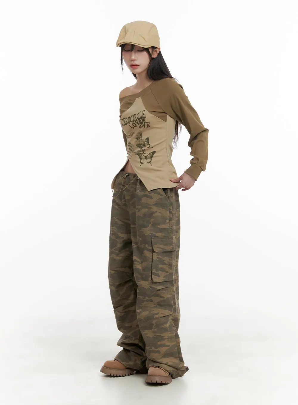 String Waist Camo Cargo Pants CA430 sold by Lewkin product image thumbnail 3