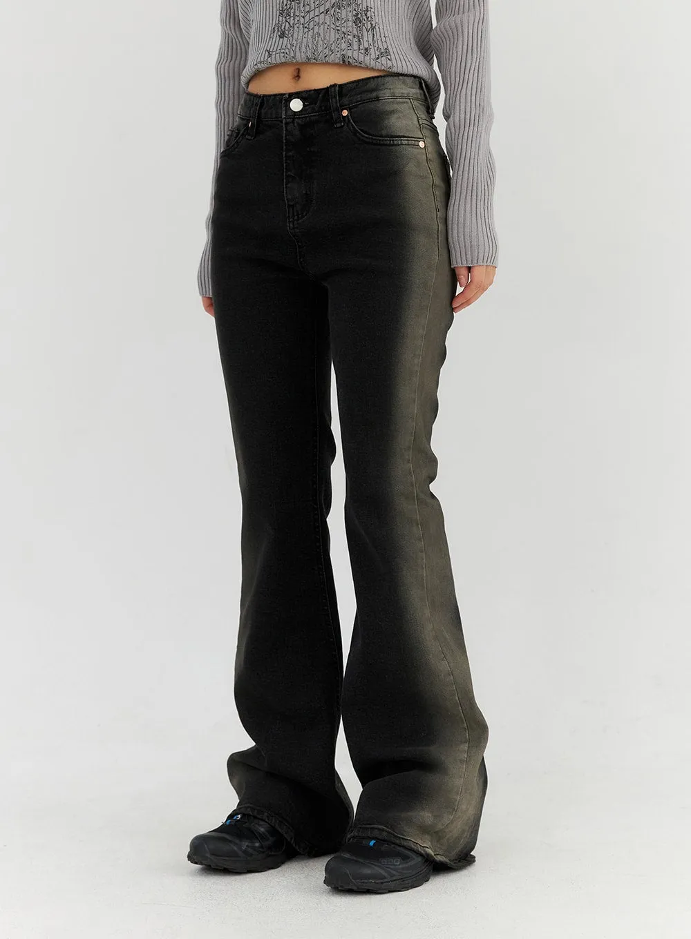 Side Washed Denim Boot Cut Jeans CN315 sold by Lewkin product image thumbnail 5