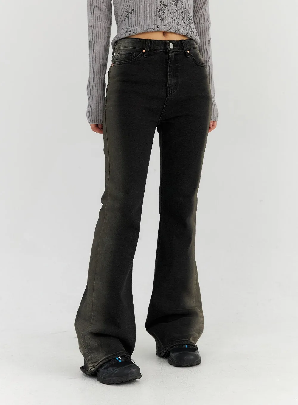 Side Washed Denim Boot Cut Jeans CN315 sold by Lewkin product image thumbnail 4