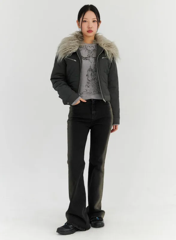 Side Washed Denim Boot Cut Jeans CN315 sold by Lewkin