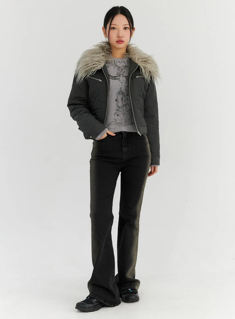 Side Washed Denim Boot Cut Jeans CN315 sold by Lewkin