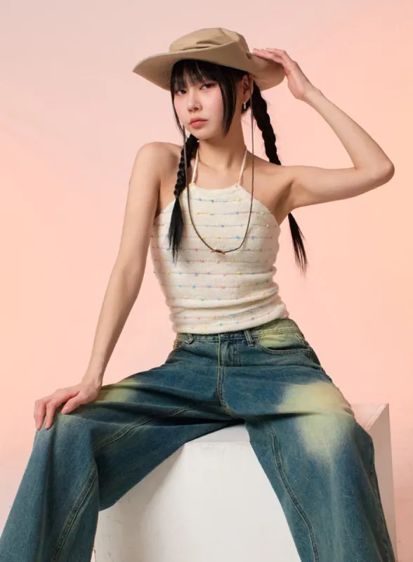 Colorful Stripe Polkadot Knit Halter Top IF413 sold by Lewkin