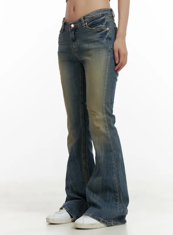 Destroyed Washed Bootcut Jeans CU405 sold by Lewkin