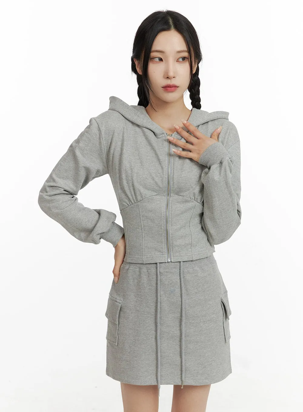 Crop Zip Up Sweat Hoodie CF415 sold by Lewkin product image thumbnail 4
