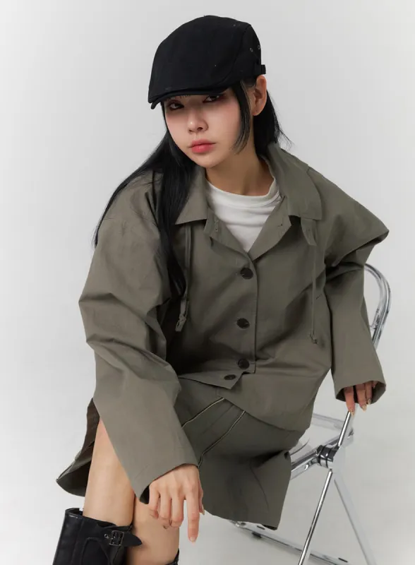 Solid Hooded Crop Trench Coat CJ419 sold by Lewkin