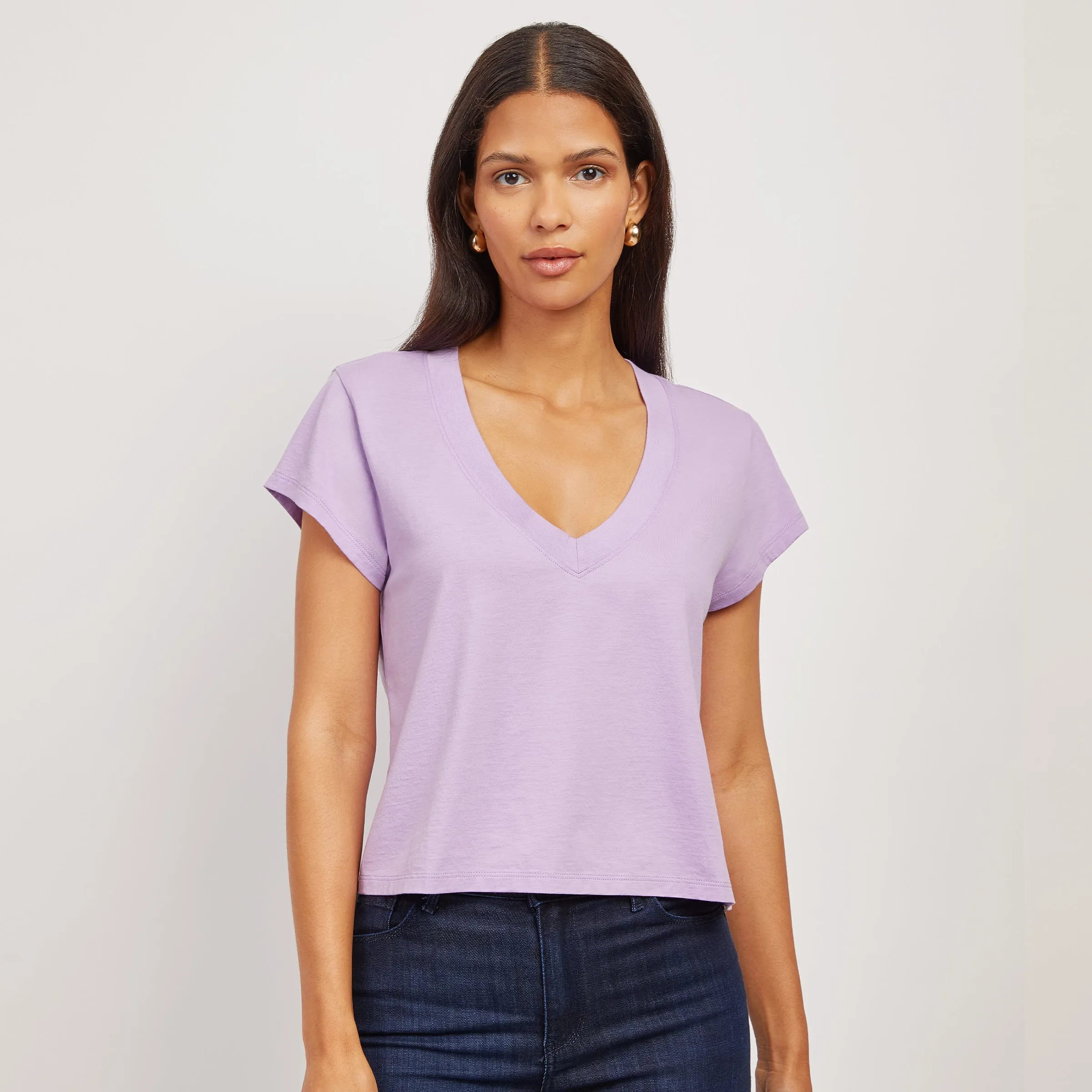 The Cotton Boxy Deep V-Neck Tee sold by Mott & Bow product image thumbnail 4