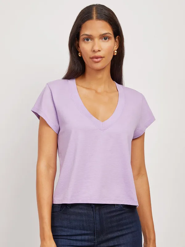 The Cotton Boxy Deep V-Neck Tee sold by Mott & Bow