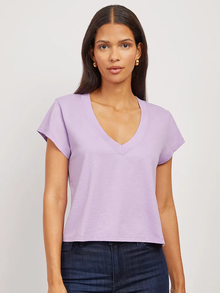 The Cotton Boxy Deep V-Neck Tee sold by Mott & Bow