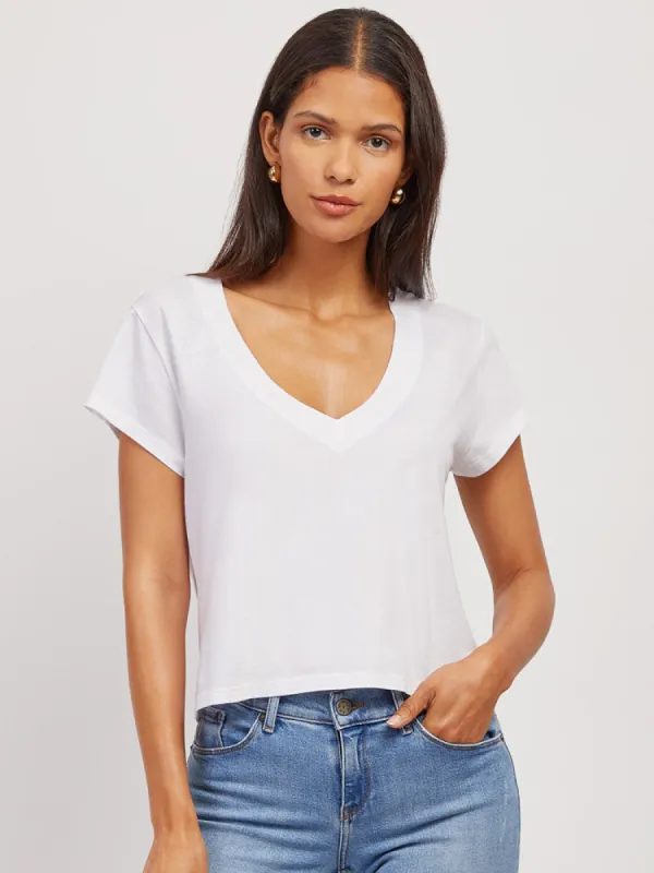 The Cotton Boxy Deep V-Neck Tee sold by Mott & Bow