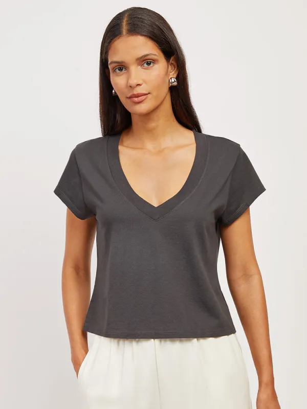 The Cotton Boxy Deep V-Neck Tee sold by Mott & Bow