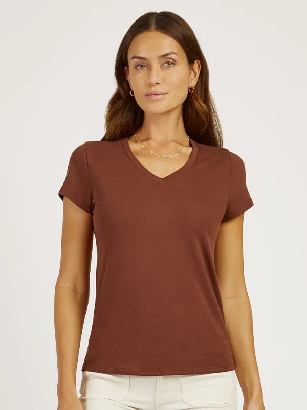 Fitted V-Neck Marcy Tee sold by Mott & Bow