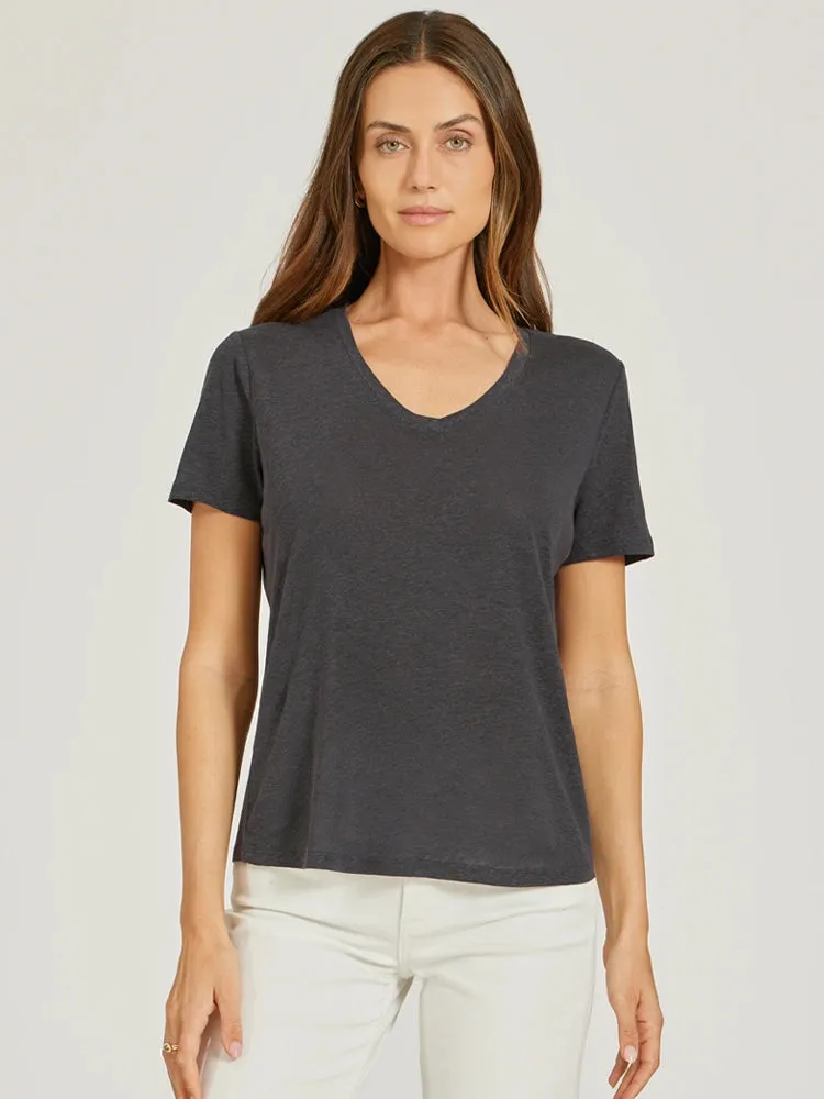 Relaxed Linen Blend V-Neck Tee sold by Mott & Bow