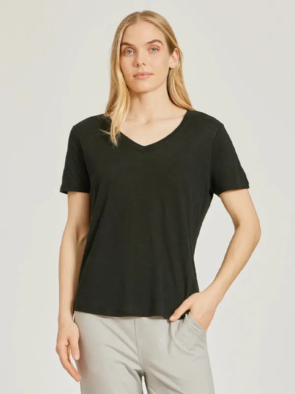 Relaxed Linen Blend V-Neck Tee sold by Mott & Bow
