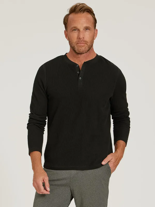 Cotton Waffle Curved Hem Henley sold by Mott & Bow
