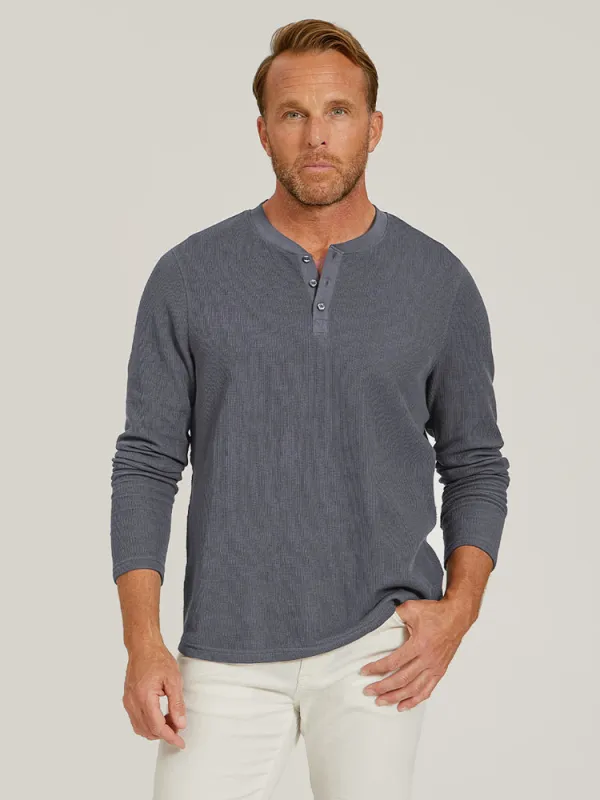 Cotton Waffle Curved Hem Henley sold by Mott & Bow