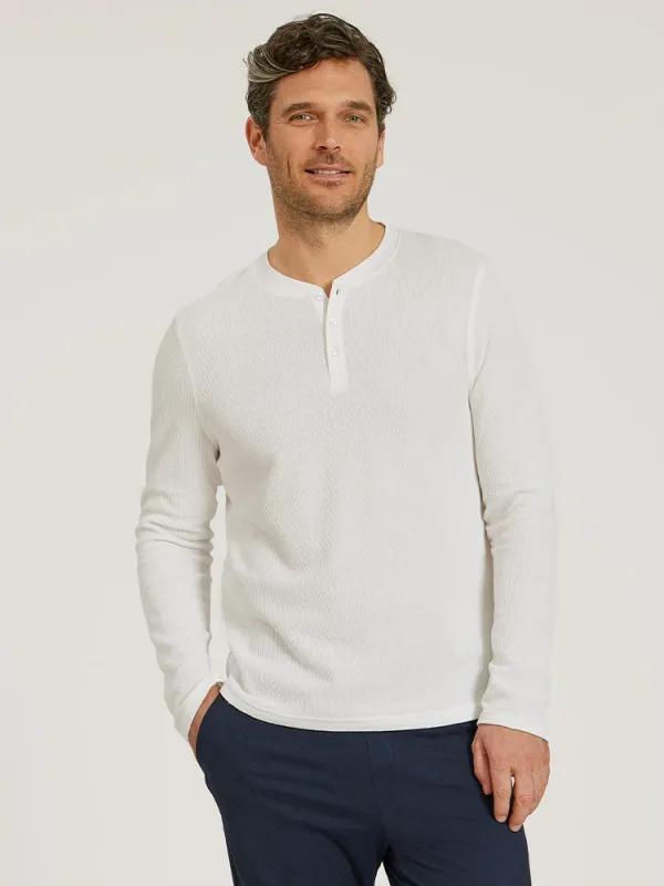 Cotton Waffle Curved Hem Henley sold by Mott & Bow