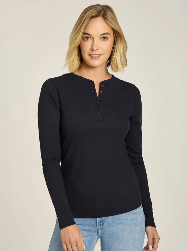 Long Sleeve Rib Henley Tee sold by Mott & Bow