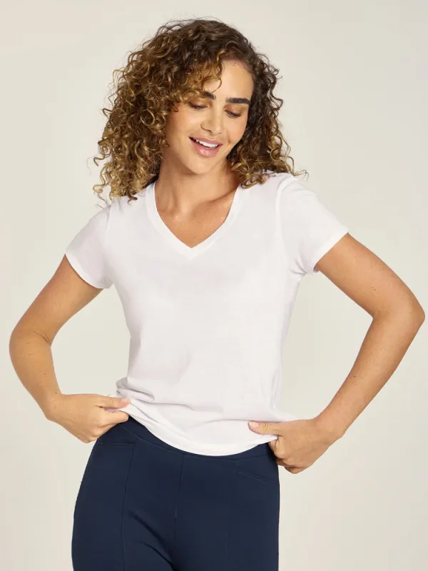 Fitted V-Neck Marcy Tee made by Mott & Bow