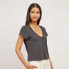 Cotton Boxy Deep V-Neck Tee sold by Mott & Bow
