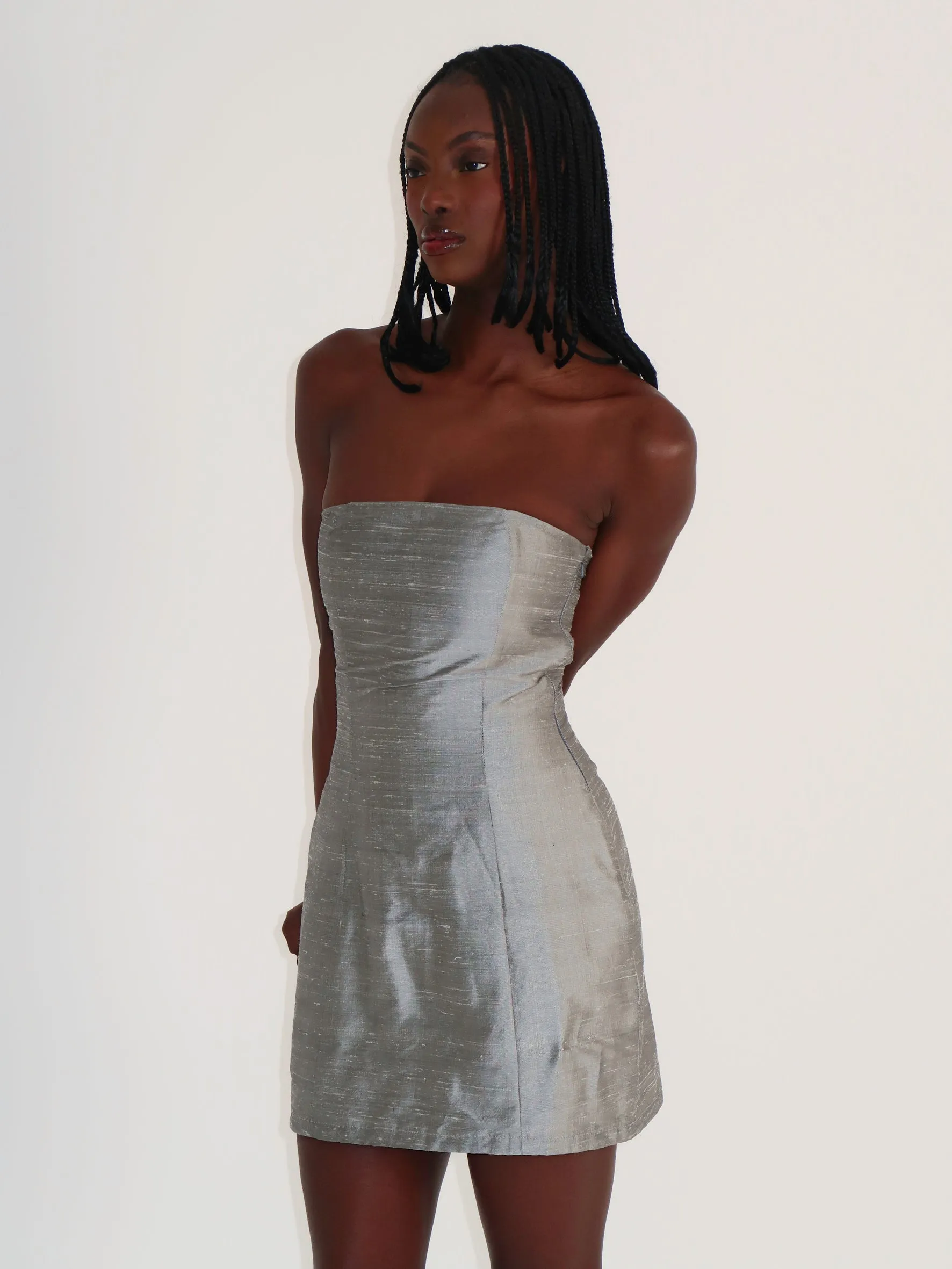 Silver Silk Bandeau Mini Dress sold by Millie Jane product image thumbnail 2