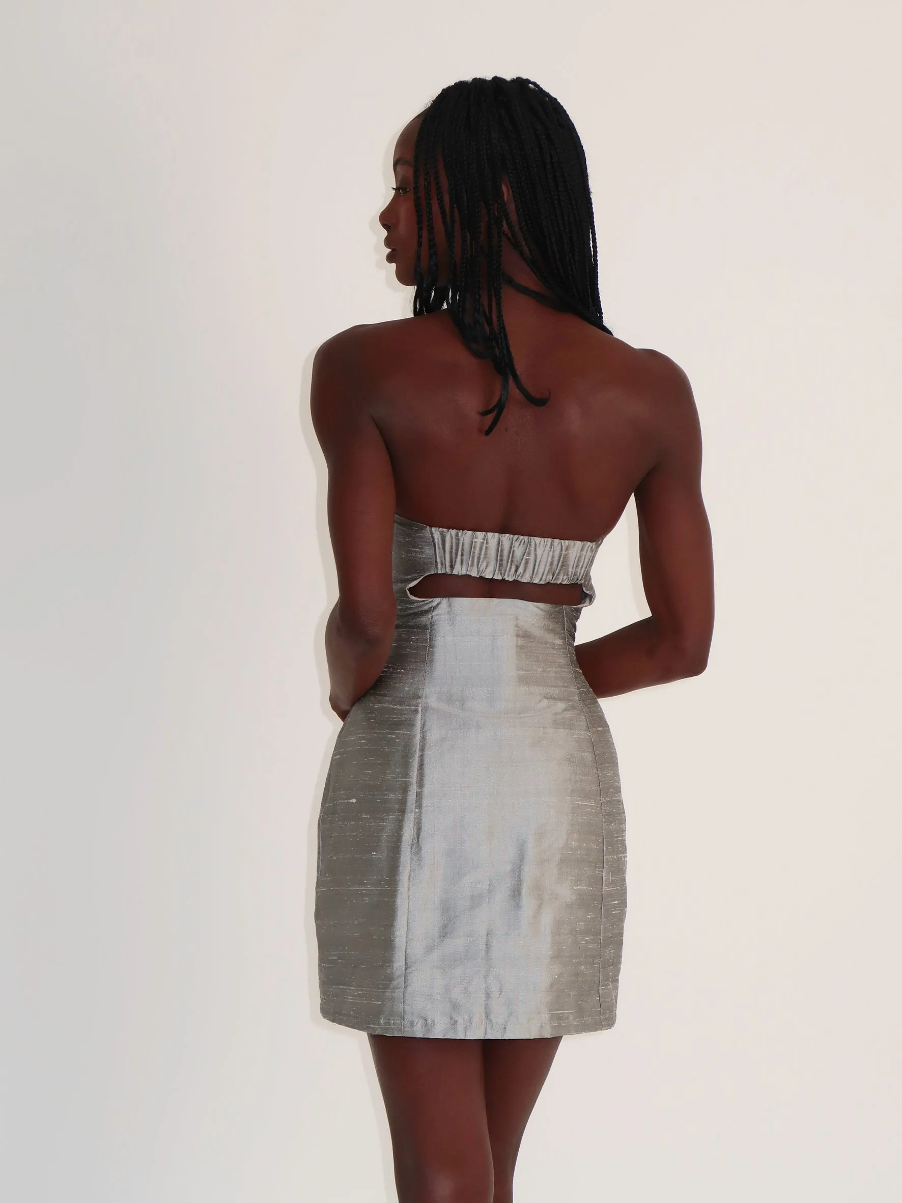 Silver Silk Bandeau Mini Dress sold by Millie Jane product image thumbnail 4