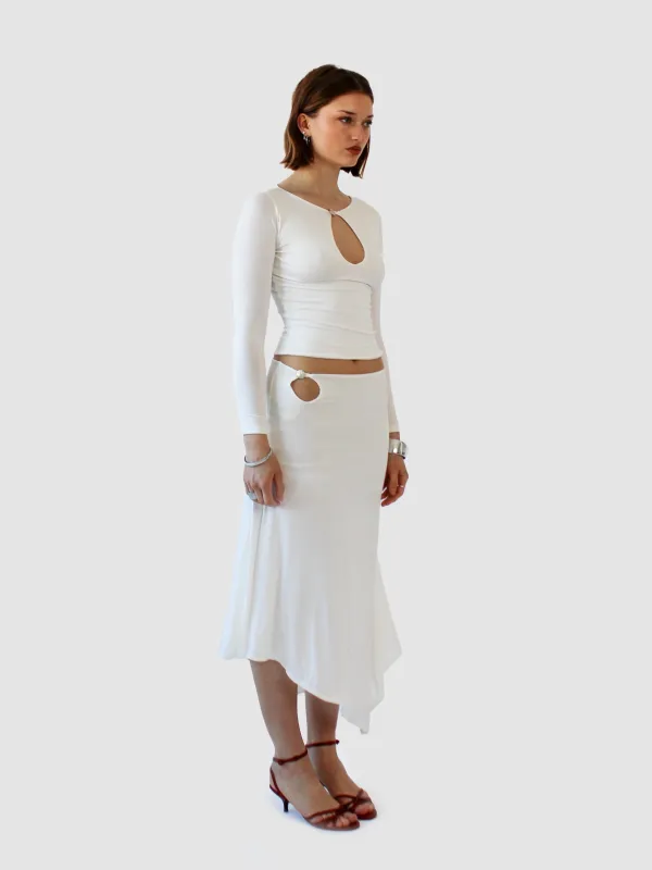 Key Hole Asymmetric Skirt - Ivory sold by Millie Jane