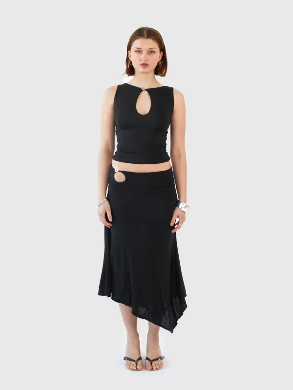 Key Hole Asymmetric Skirt - Black sold by Millie Jane