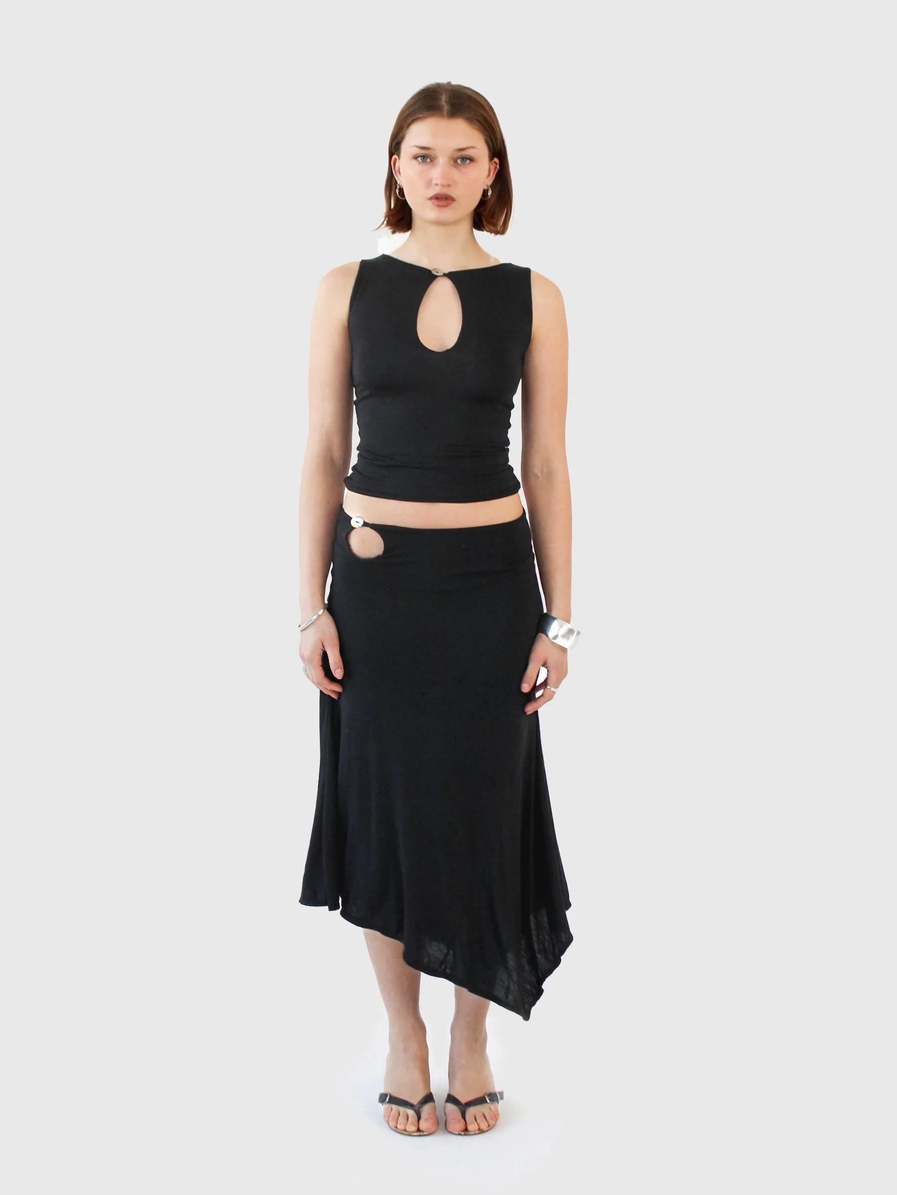 Key Hole Asymmetric Skirt - Black sold by Millie Jane