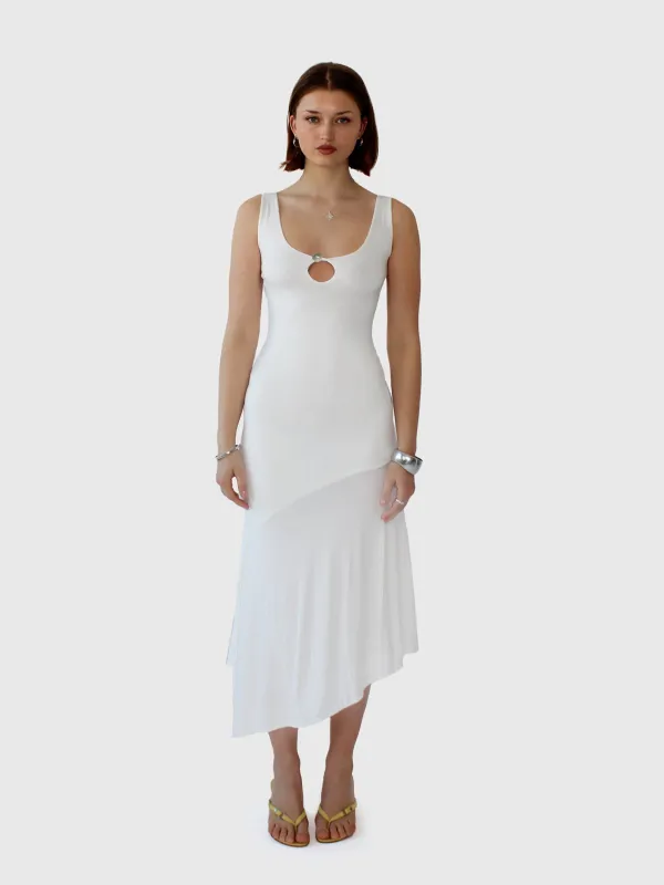 Key Hole Asymmetric Dress - Ivory sold by Millie Jane
