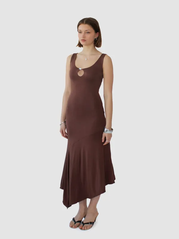 Key Hole Asymmetric Dress - Coffee sold by Millie Jane