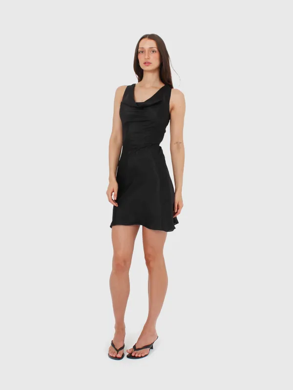Silk Cowl Mini Dress - Black sold by Millie Jane