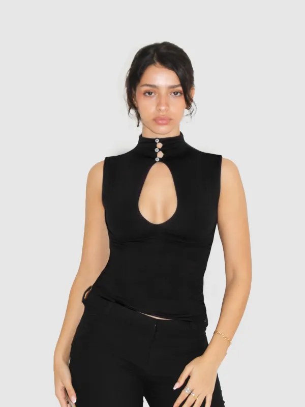 Key Hole High Neck Tank - Black sold by Millie Jane