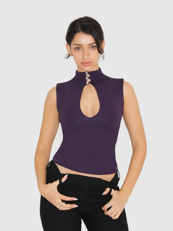 Key Hole High Neck Tank - Plum sold by Millie Jane