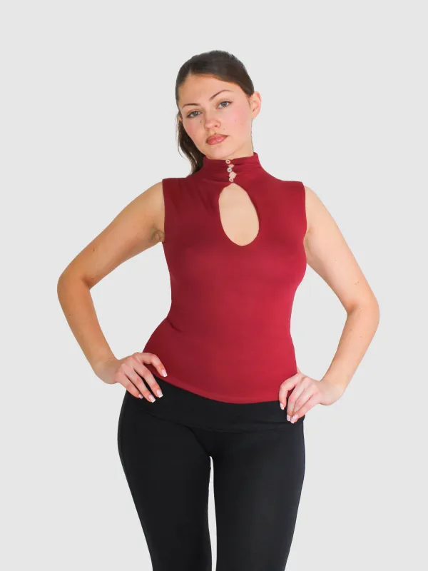 Key Hole High Neck Tank - Cranberry sold by Millie Jane