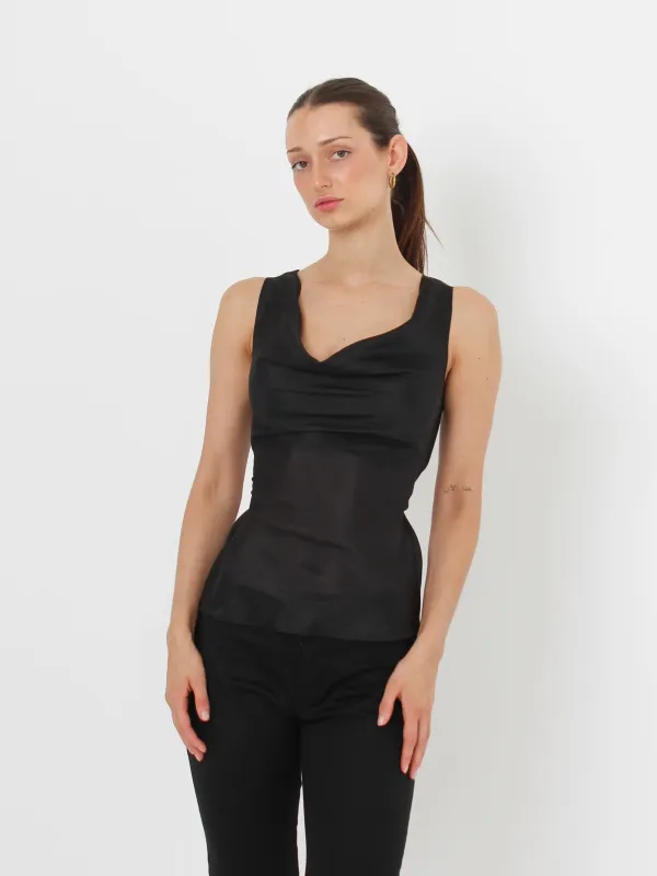 Silk Cowl Top - Black XS made by Millie Jane