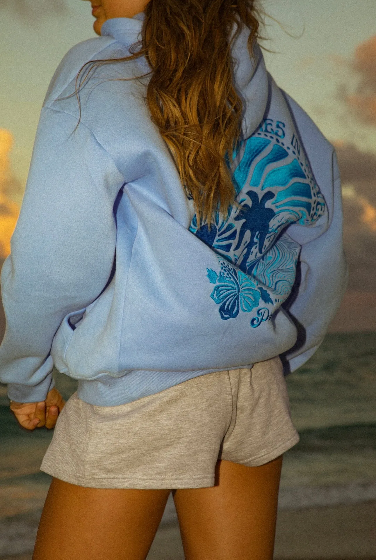 "Everything Comes in Waves” Hoodie in Blue sold by Pink Palm Puff product image thumbnail 5